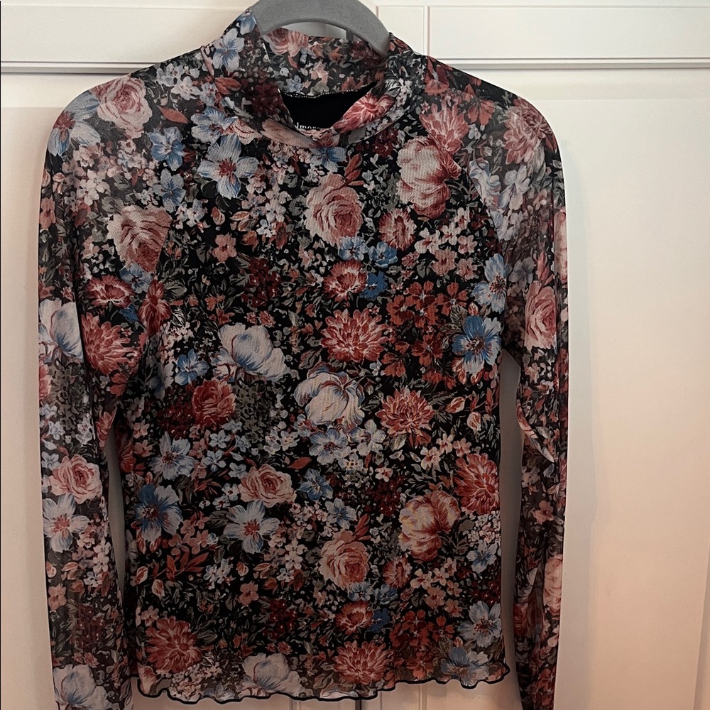 Elegant Floral Long Sleeve Mesh Top